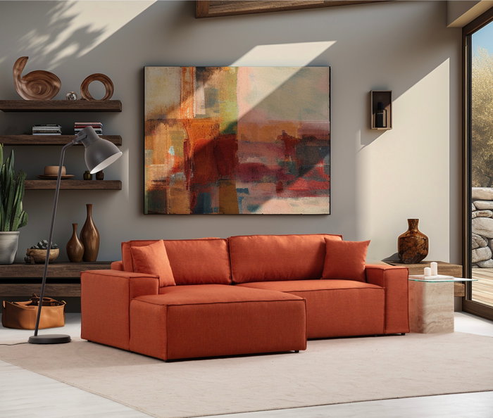 Atelier Del Sofa Sofá Cama Esquinero Corner Left Naranja Terciopelo Sofá Cama Modular 206x145cm